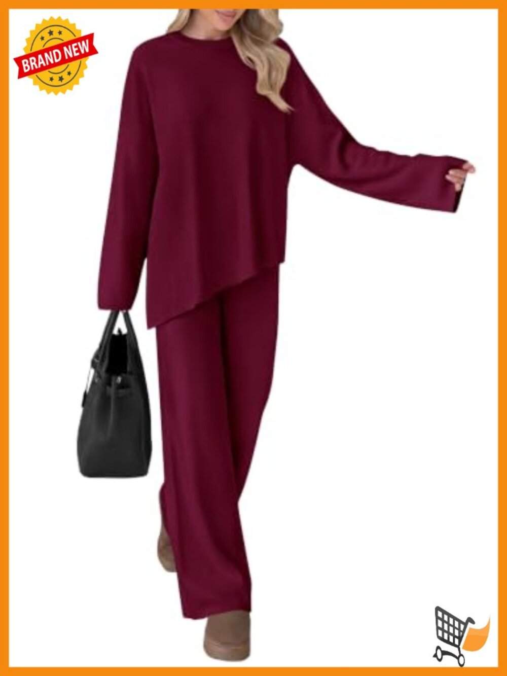 PRETTYGARDEN Women's 2 Piece Knit Sweater Lounge Set Asymmetric Hem Wide Leg